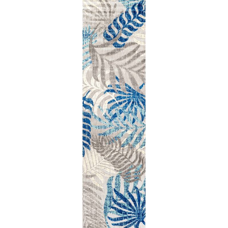 JONATHAN Y Aydin Palm Leaves Indoor/Outdoor Area Rug - 2 X 10 - Gray/Blue