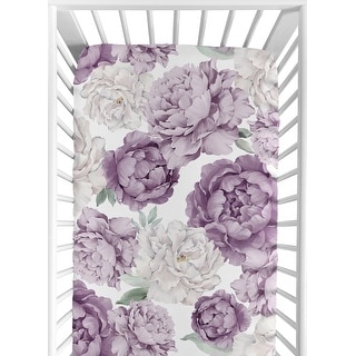 Sweet Jojo Designs Lavender Purple Boho Shabby Chic Floral Girl Fitted Crib Sheet Lilac Ivory Bohemian Vintage Watercolor Garden