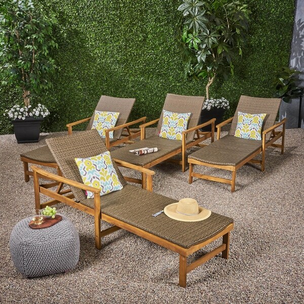 Hampton Outdoor Rustic Acacia Wood Chaise Lounge with Wicker