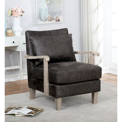 Perth Contemporary Dark Grey Faux Leather Accent Chair by Furniture of America