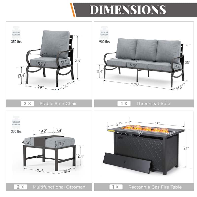 MAISON ARTS Patio Furniture Set 4/6-Piece Outdoor Conversation Set with Gas Fire Pit Table