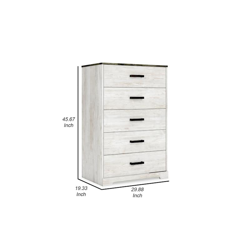 Wisp 46 Inch Tall Dresser Chest, 5 Drawers, Rustic Smooth White Finish