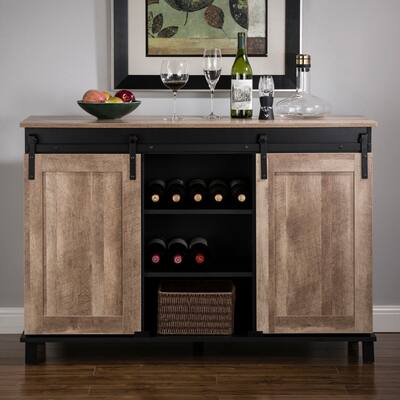 Glitzhome 4FT Modern Industrial Black Large Sideboard with Sliding Doors
