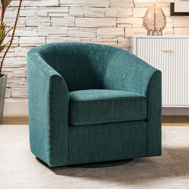 Cuenca Modern Upholstered Barrel Chair with Swivel Base - TEAL