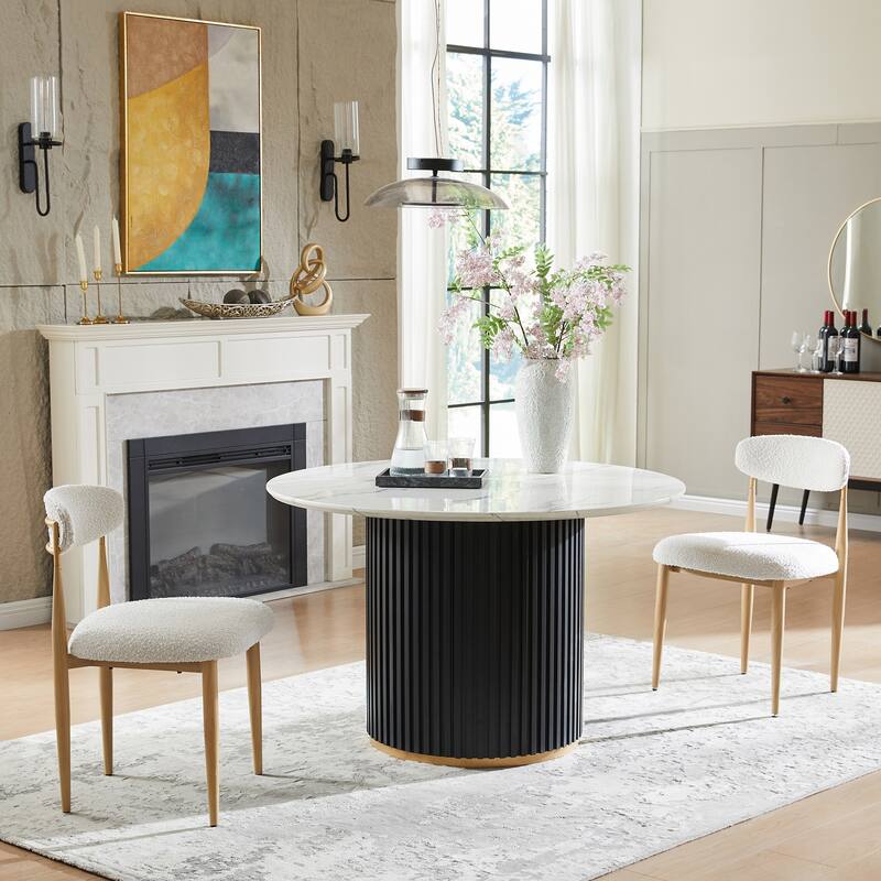 Modern Round Dining Table Set with Upholstered Armless Chairs, 3-Piece Mid-Century Kitchen Table Set