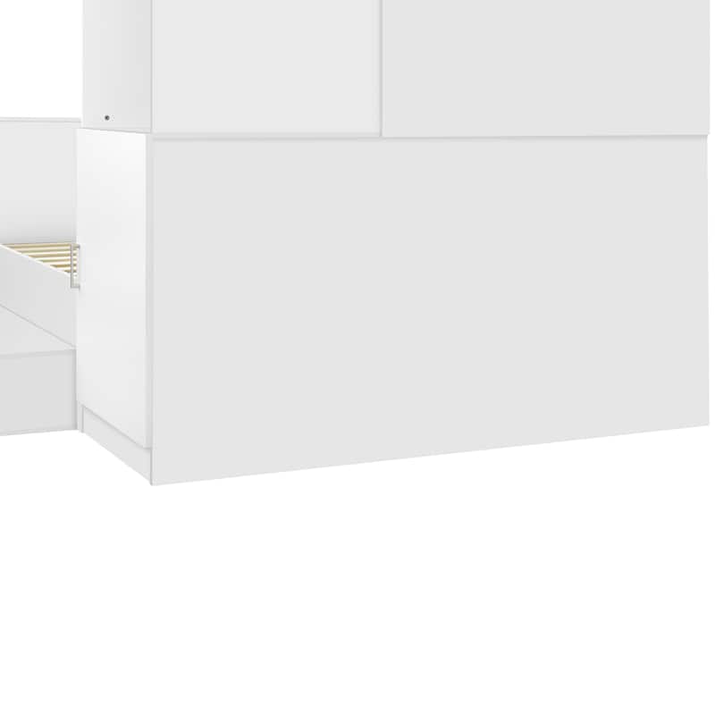 Full Size Corner Bed Frame with 6 Drawers, Wood Platform Storage Bed with Shelves and Wardrobe & Desk, Modern Floor Bed Frame