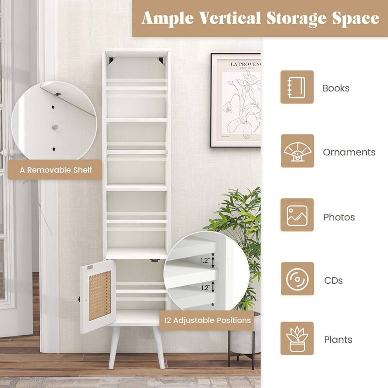 Costway Rattan Storage Cabinet Freestanding Slim Organizer Wood - See Details