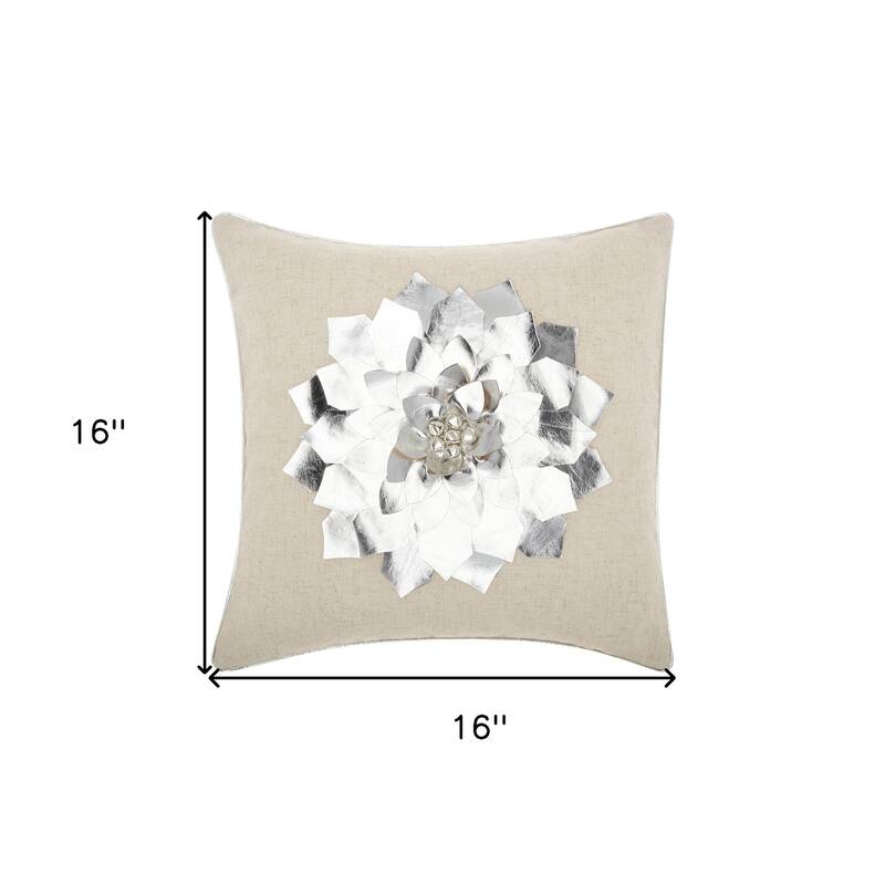 HomeRoots 16" X 16" Silver Zippered Polyester Christmas Throw Pillow