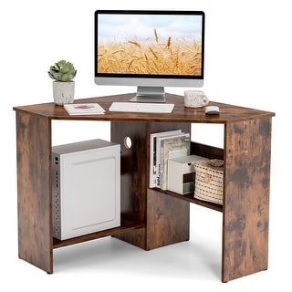 Costway Triangle Computer Desk Corner Office Desk Laptop Table w/ - On ...