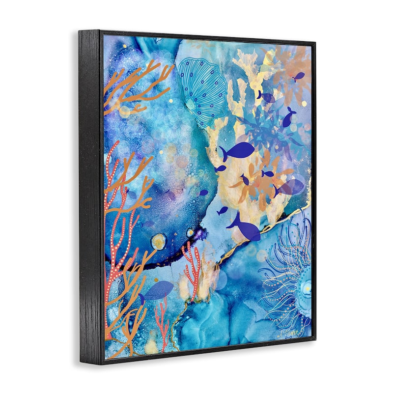 Stupell Coral & Sea Life Collage Framed Giclee Art Design By Amy Tieman