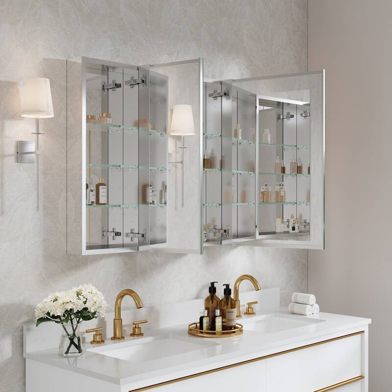 44"W X 30'H Bathroom Recessed or Surface Wall Mount Medicine Cabinet With Adjustable Glass Shelves