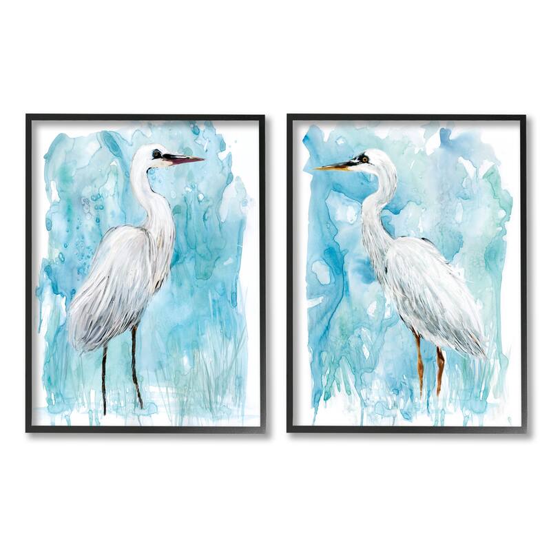 Stupell Nautical Crane Pair White Beach Birds Blue Sky 2pc Multi Piece Framed Wall Art Set - 24 x 30 - Black
