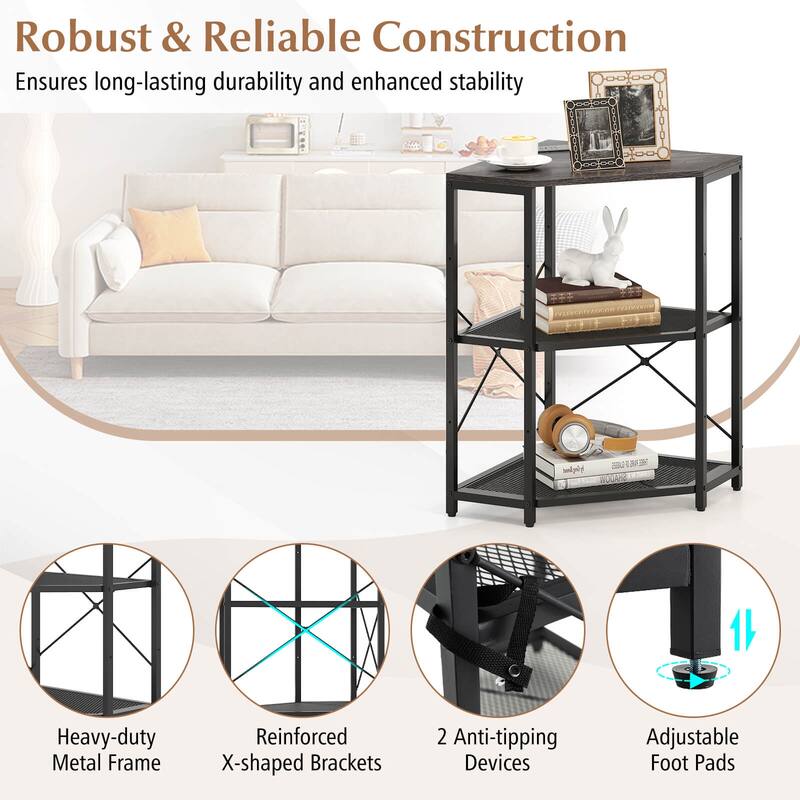 3-Tier Storage Rack Corner Printer Stand w/ Power Outlet