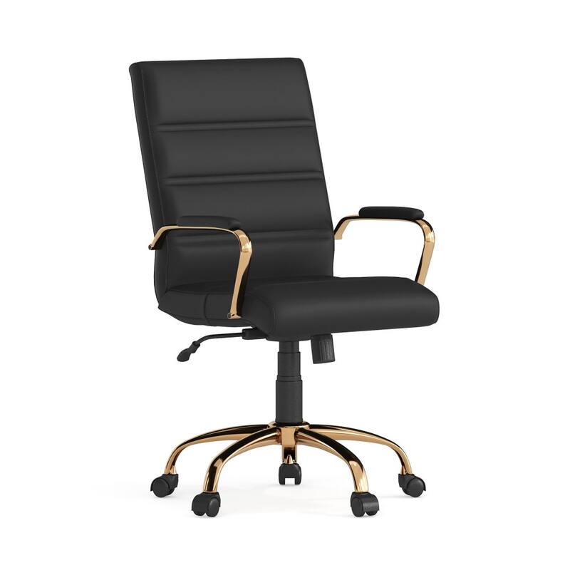Mid-back LeatherSoft Executive Swivel Office Chair - Black LeatherSoft/Gold Frame