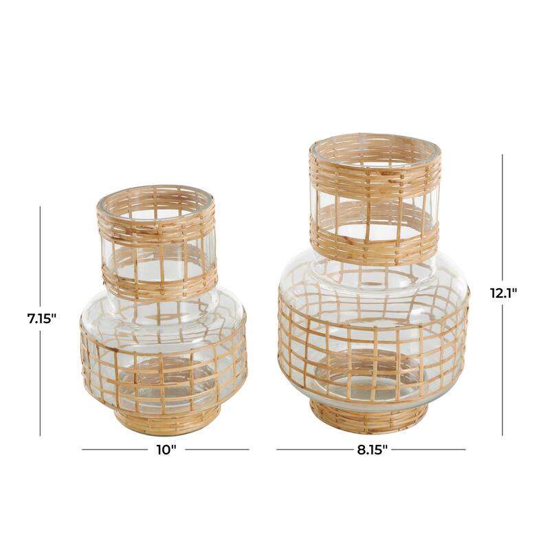 Clear Glass Handmade Rattan Wrapped Vase (Set of 2)
