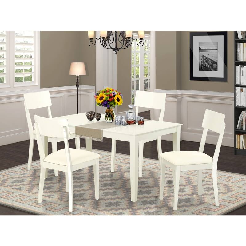 HomeStock 5-Pc Linen White Finish Solid Wood Top - Dining Room Set - Seats 4