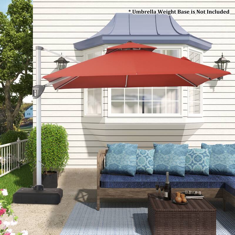 Clihome 10ft Outdoor Patio Cantilever Square Umbrella with Protective Cover