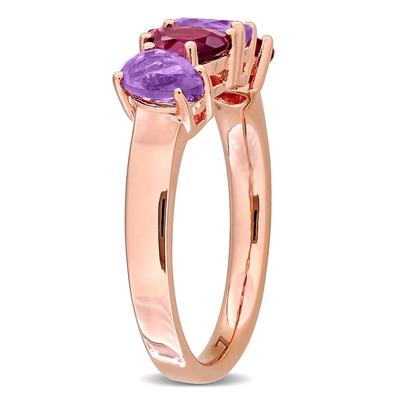 Miadora 1 1/2ct TGW Amethyst and Rhodolite 4-Stone Ring in Rose Plated Sterling Silver