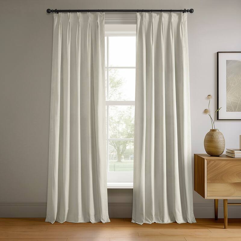 Exclusive Fabrics Signature Pleated Blackout Velvet Curtain (1 Panel) - 25 x 84 - Off White