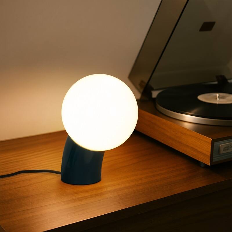 Vino LED 7.95 in Glossy Teal Midcentury Round Globe Dimmable Bedside Nightstand Desk Lamp with Fast Charging USB-C Port