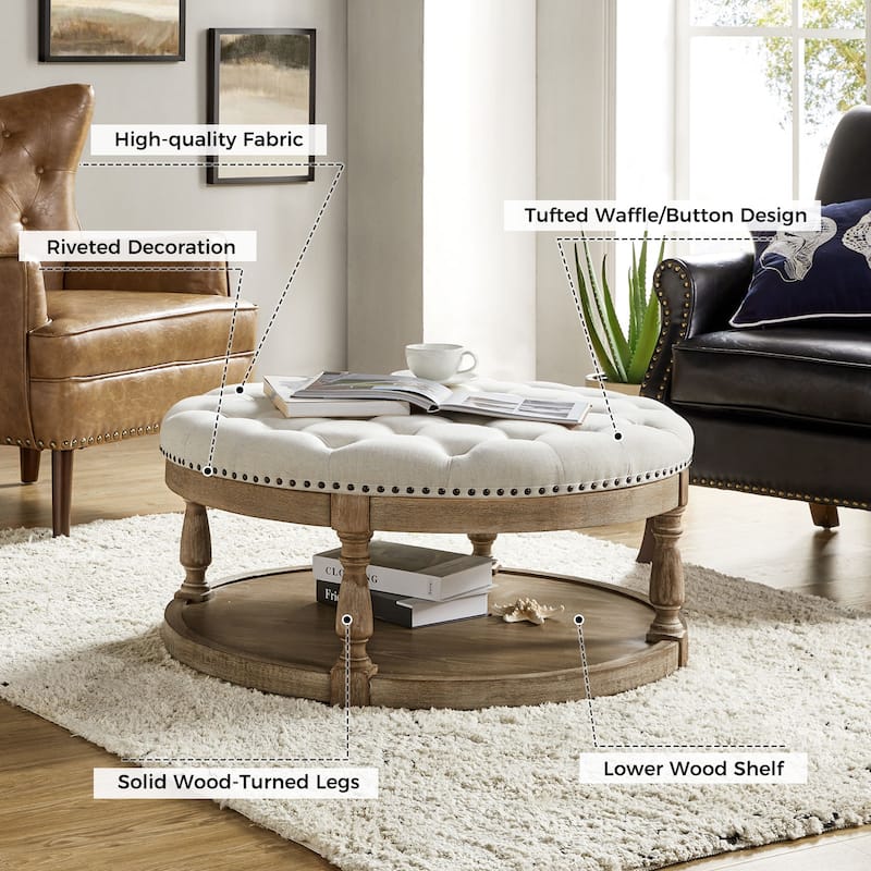 Illyria Transitional Multifunctional Tufted 35.5" Storage Ottoman Table with Spindle Legs by HULALA HOME