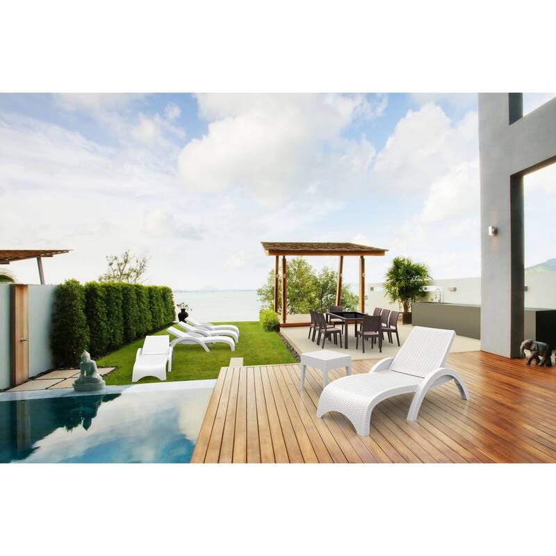 18" White Outdoor Patio Wickerlook Square Side Table