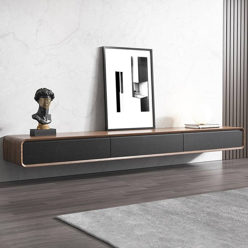 Floating TV Stand, Modern Wall-Mounted Entertainment Center with 3/4 Drawers, Solid Wood,Fully-Assembled - 78.74" - Black & Brown