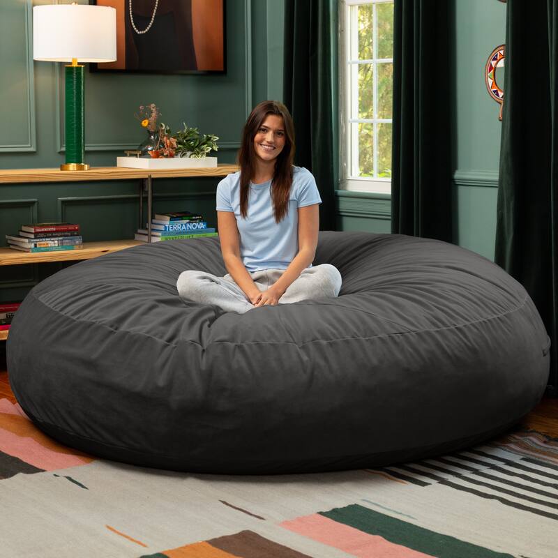 Jaxx Cocoon 7 Ft Giant Bean Bag Sofa and Lounger for Adults, Lush Velvet - Lush Velvet Black