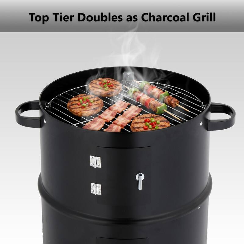 16.5 In. Vertical Charcoal Smoker Charcoal Grill In Black With Thermometer - N/A