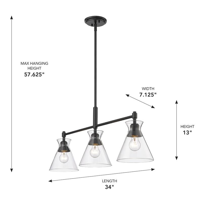 Malta 34" Wide 3-Light Linear Pendant with Clear Glass