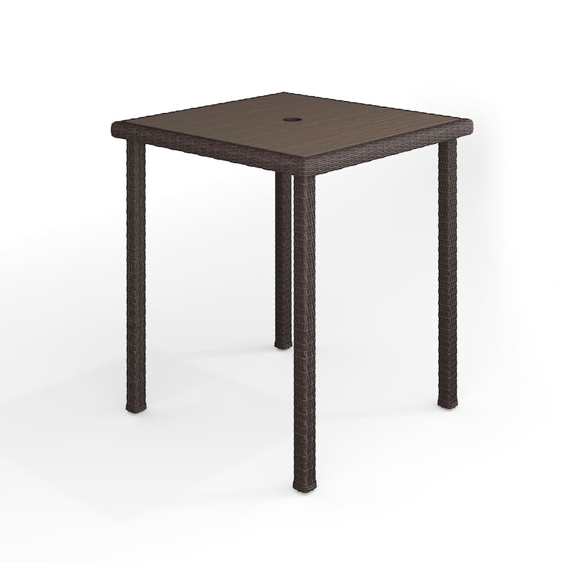 Martha Stewart Outdoor Rattan Wicker Patio Bar Table with Engineered Wood Top - 37"W x 37"D x 41"H - Brown