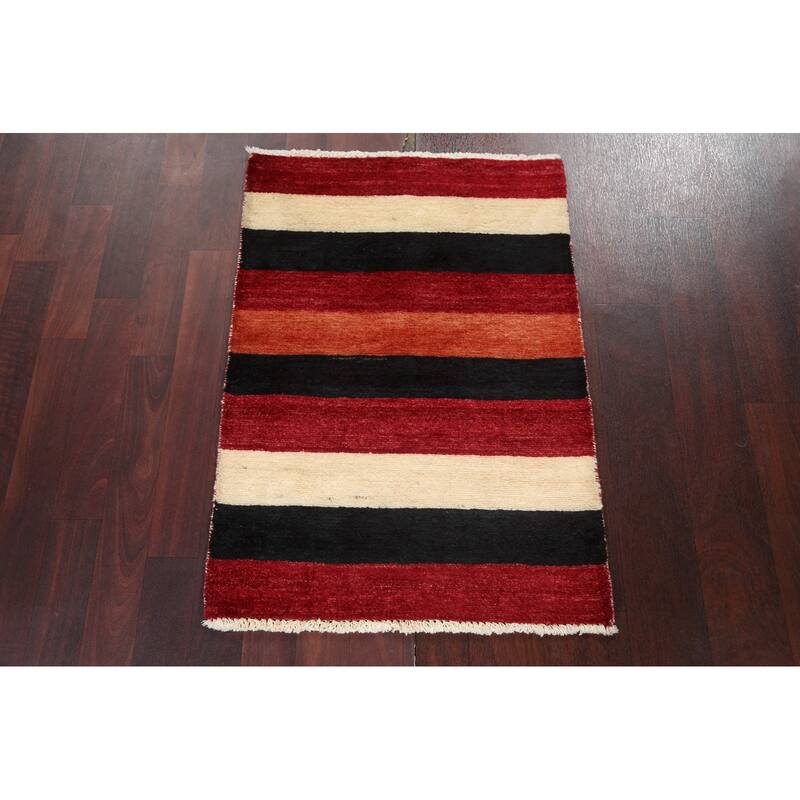 Contemporary Gabbeh Kashkoli Wool Area Rug Hand-knotted Striped Carpet - 2'2" x 3'0"