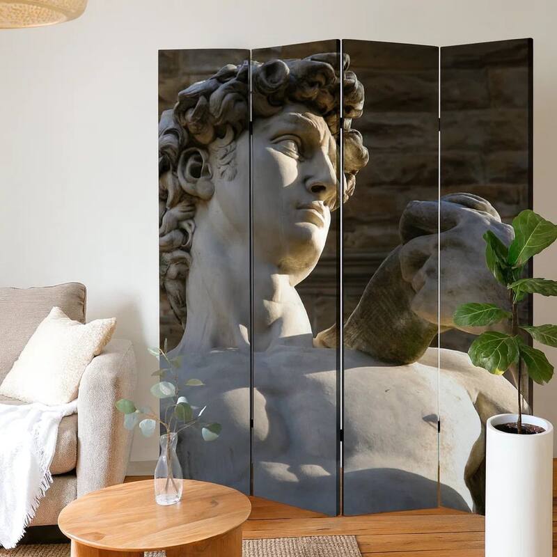 Brar 71 Inch 3 Panel Canvas Screen, Michelangelos David Print, Multicolor