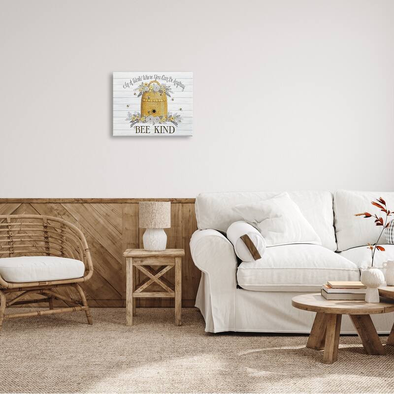 Stupell In A World Bee Kind Motivational Phrase Beehive Canvas Wall Art - Yellow