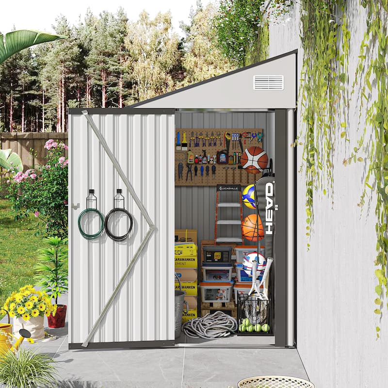 4*8FT Storage Shed, Single Hinge Door, Solid Structural Design, Good Ventilation, Surface With Protective Film