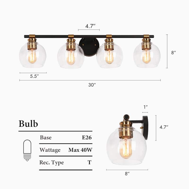 Iain Modern Black 3/4-Light Bathroom Vanity Lights Globe Seeded Glass Dimmable Wall Sconces