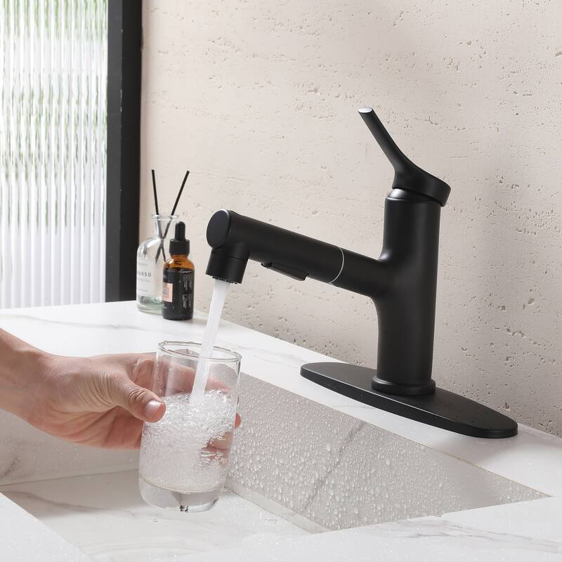 Single Handle Bathroom Sink Faucet with Pull Out Sprayer Stainless Steel Modern 1 Hole Pull Out Bathroom Basin Vanity Faucets