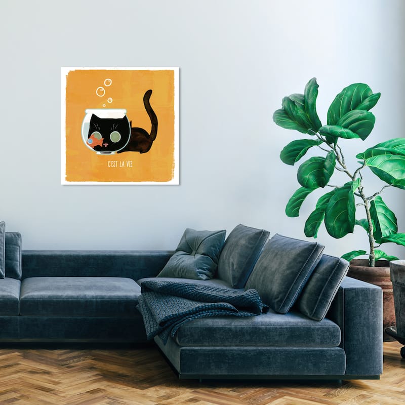 Wynwood Studio Prints Typography and Quotes Ces't La Vie Cat Yellow and Dark Yellow Modern & Contemporary Wall Art Canvas Print - 30 x 30