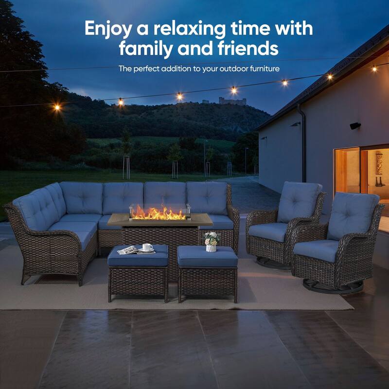 Outdoor Propane Fire Pit Table - 55000 BTU, Adjustable Flames with Wind Guard - Rectangle