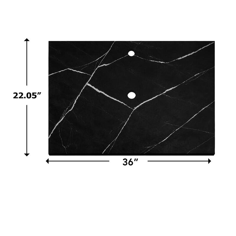 Thin Modern White and Black Solid Surface Vanity Countertop - Sizes 24", 30", 36", 48", 60", 72", 84" - 36" x 22" Marble Black