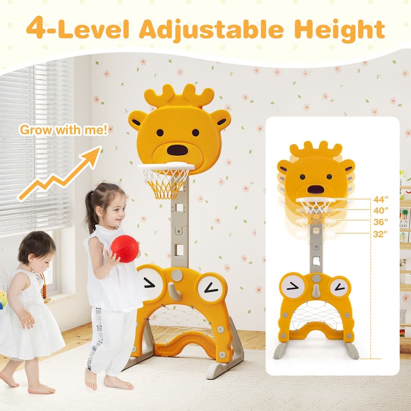 Gymax Toddler Basketball Hoop 4-in-1 Kids Indoor/Outdoor Activity