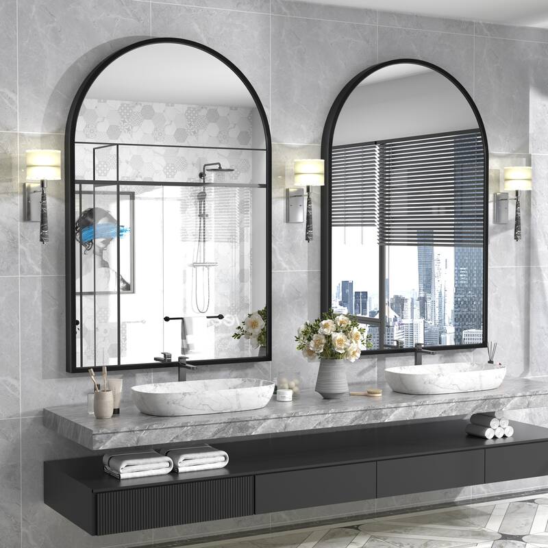 Arch High-Strength Tempered Glass and Aluminum Alloy Framed French Cleat Mounted Wall Mirror