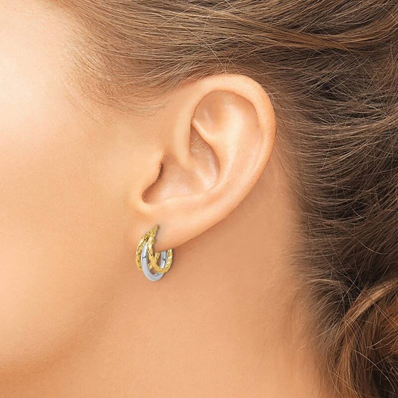 Curata 14k Two Tone Gold Polished Hoop Earrings - 17x13.7mm