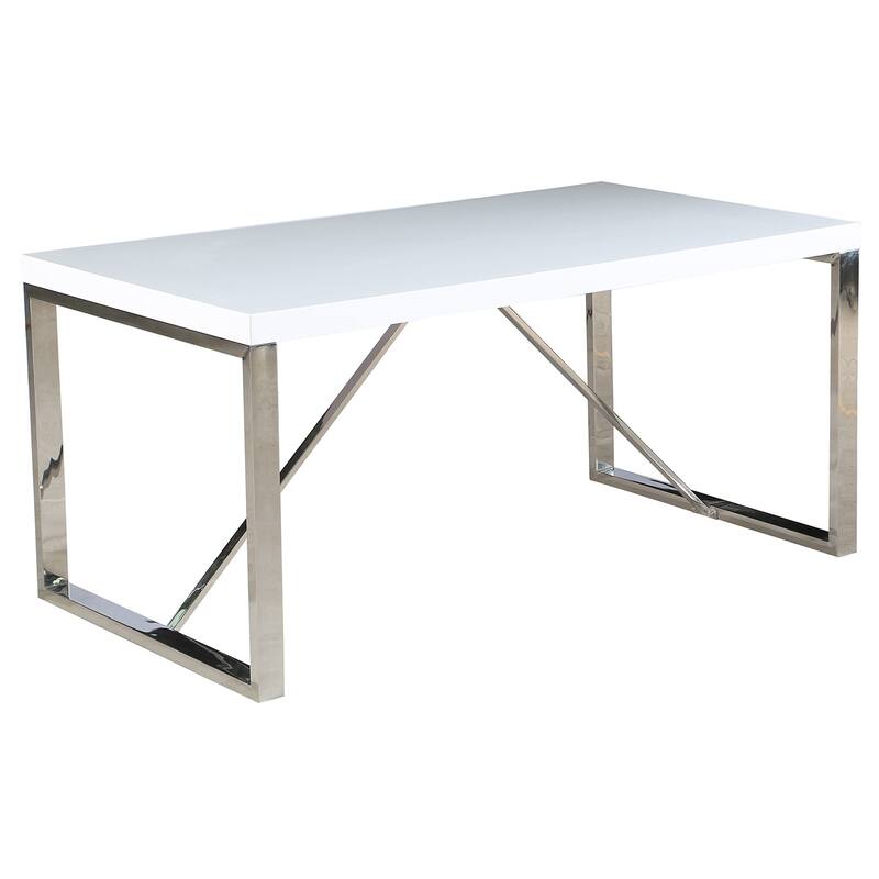 Modern Mid Century Glossy Paint Wood top Silver Chrome Steel Leg Base Rectangle Dining Table Home Office Restaurant