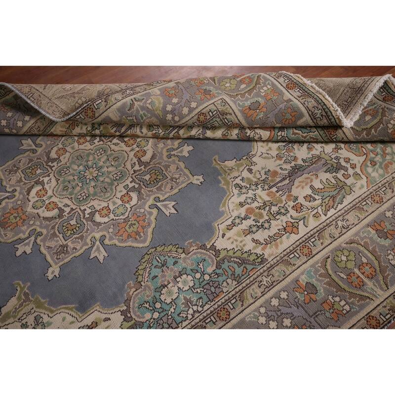 Geometric Tabriz Vintage Persian Area Rug Hand-Knotted Wool Carpet - 6'5" x 9'7"