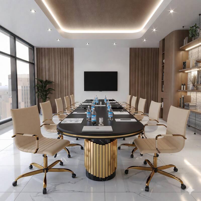 Harris Modern Gold Frame Leather Office Chair with Padded Seat, Adjustable Height, 360° Swivel, and Smooth Rolling Casters