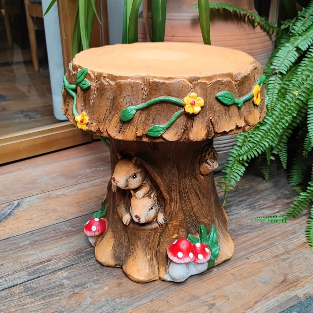 12.6" Resin Squirrel Garden Chair, Unique Indoor & Outdoor Decorative Chair, Round Accent Chair for Backyard, Patio