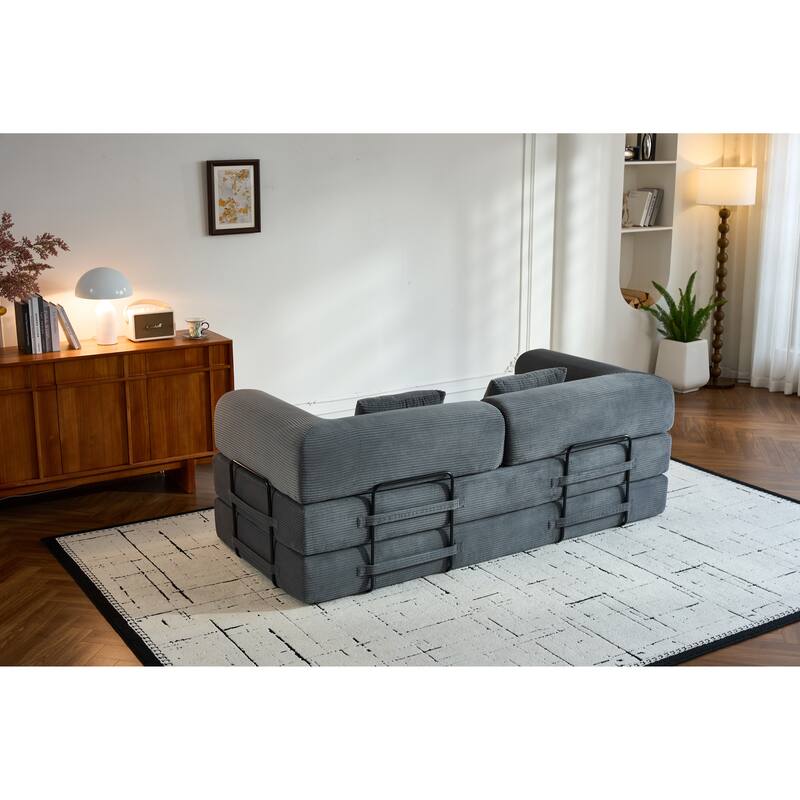 Convertible Sleeper Sofa Bed with Pillow, Corduroy Folding Mattress Couch with Fixed-Shape Frame, Floor Lounge Loveseat Sofa