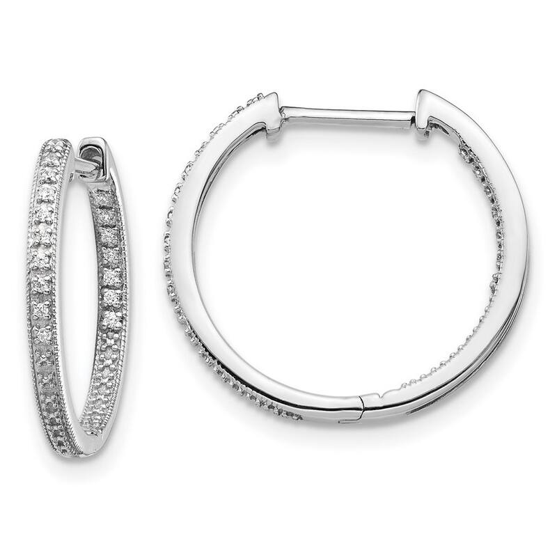 Curata 14k White Gold Polished Diamond In and Out Hinged Hoop Earrings - 18x19mm Wide 2mm Thick