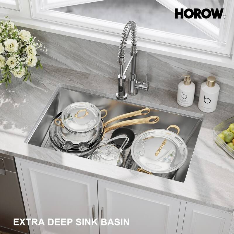 HOROW 32 in 16-Gauge Undermount Single Bowl Stainless Steel Kitchen Sink with Accessories